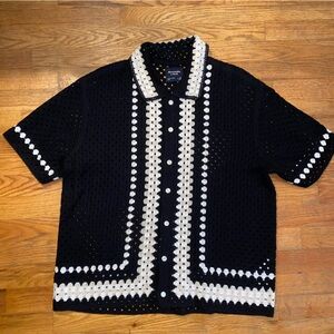 Abercrombie Fitch Black and White Crochet Button-Up Shirt